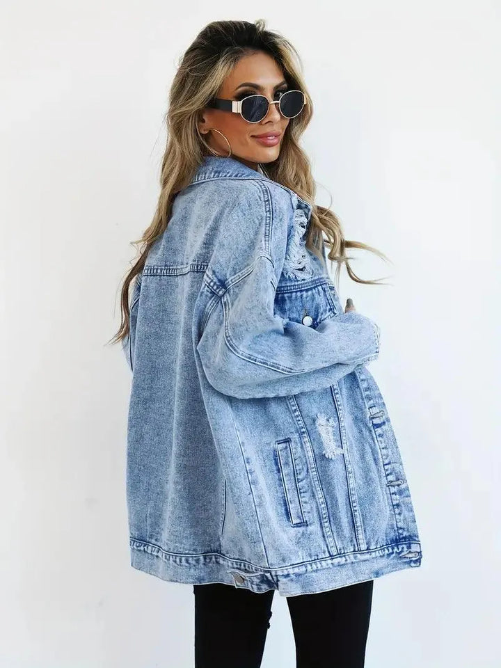 Giacca Donna Denim Impermeabile Foderata Oversize