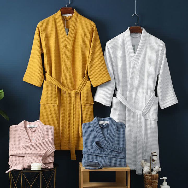 Accappatoio Unisex Cotone a Coste Scollo a V Vestibilità Ampia - Vesarelli