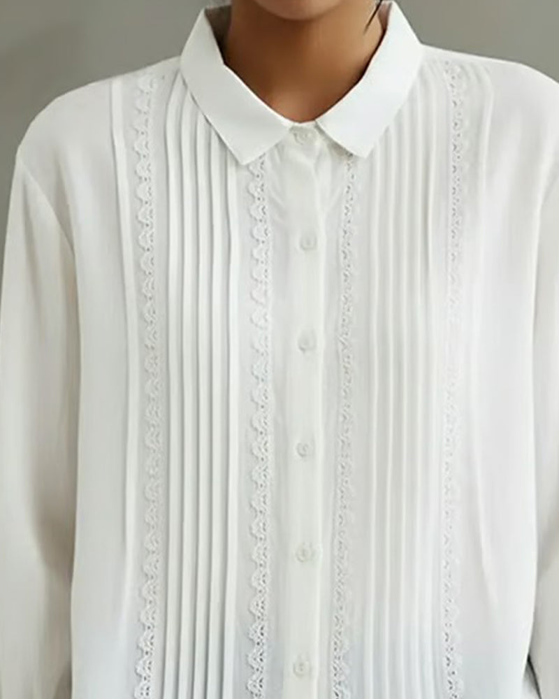 Camicia Donna Cotone Lino Leggera Estiva con Pizzo