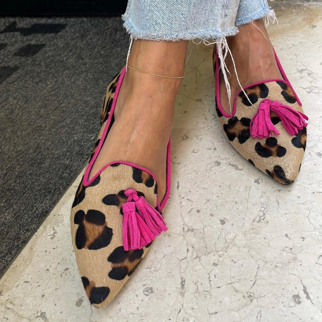Ballerine Donna in Tessuto Stampa Animalier con Nappe Eleganti - Vesarelli