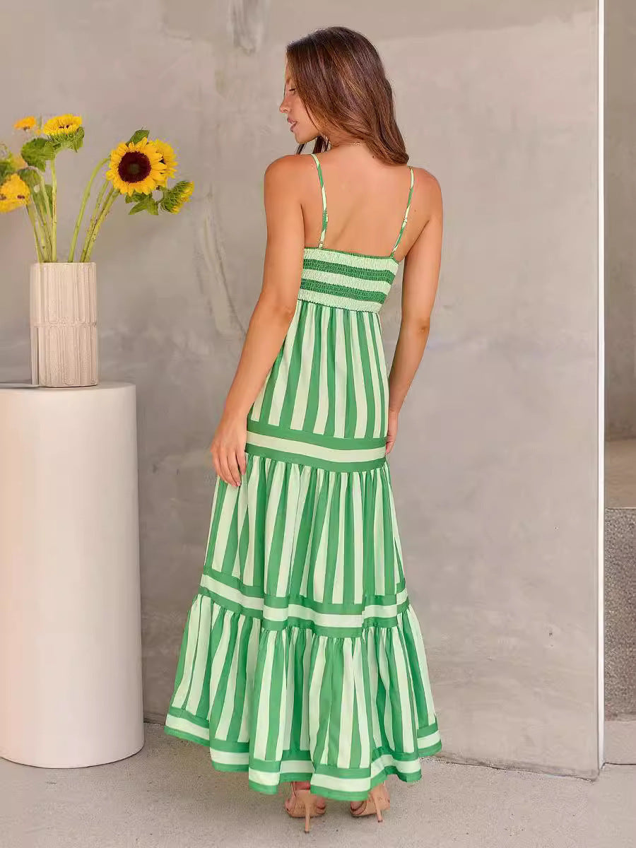 Abito lungo Donna Estivo Righe Spalline Sottili