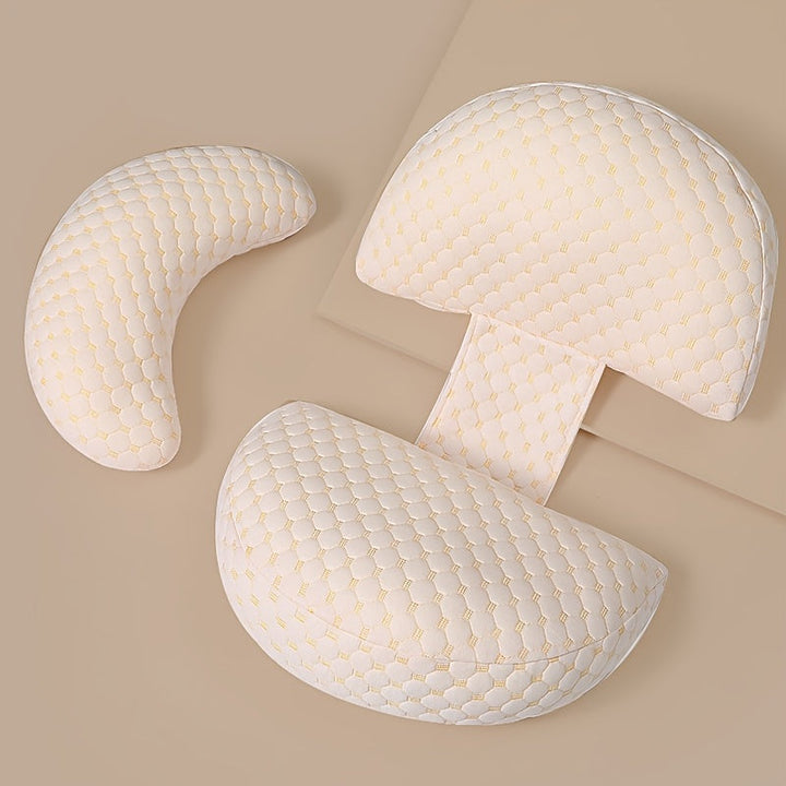 Cuscino ergonomico per sedia, supporto lombare e cervicale, colore beige, design a nido d'ape, ideale per ufficio e casa, comfort e postura corretta.