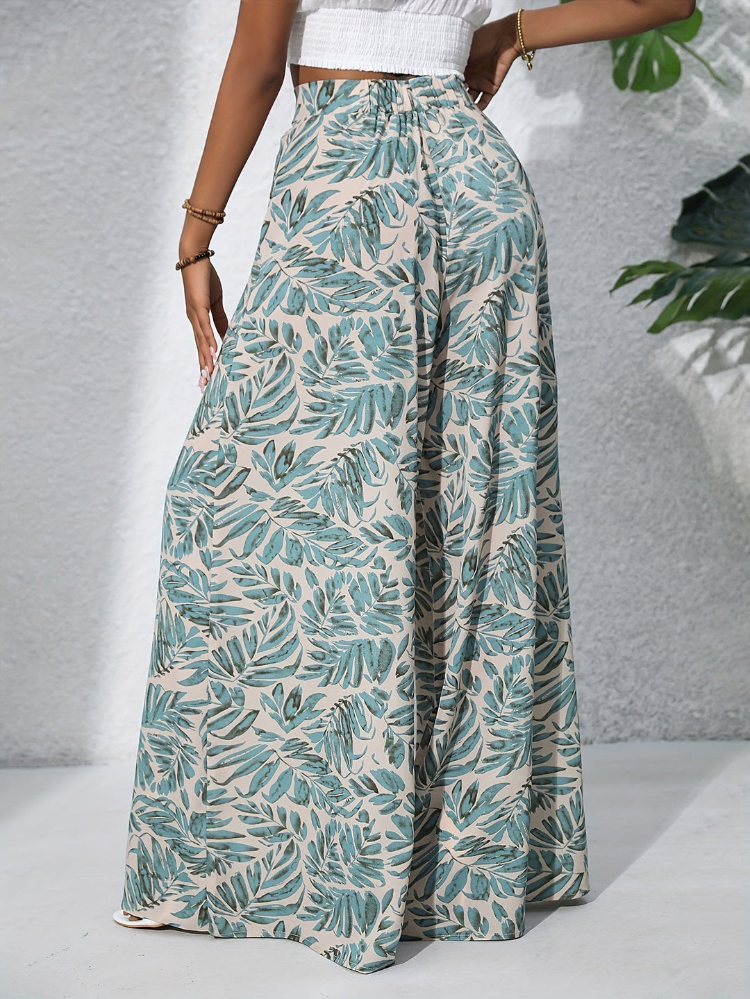 Pantaloni Donna Larga Stampa Tropicale Stile Boho Estivo
