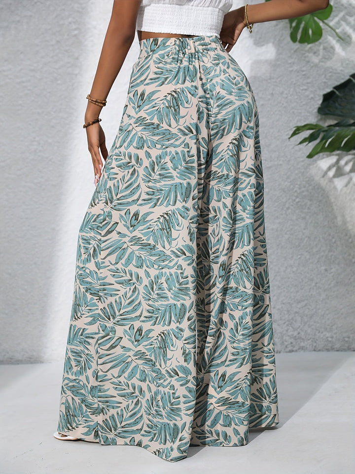 Pantaloni Donna Larga Stampa Tropicale Stile Boho Estivo