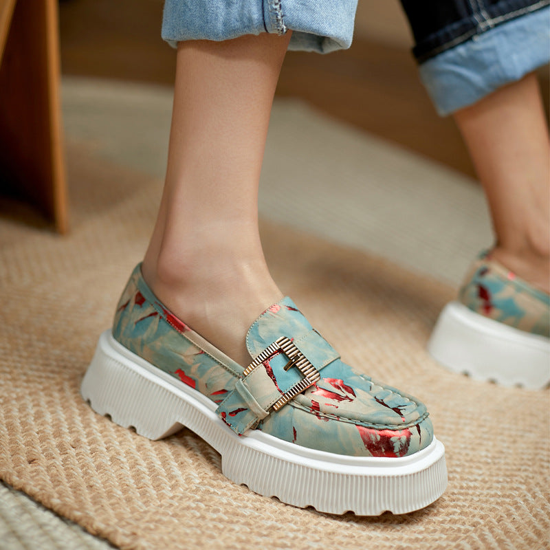 Scarpe Donna Plateau in Pelle con Fibbia Stile Primavera Autunno