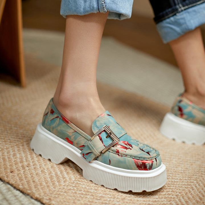 Scarpe Donna Plateau in Pelle con Fibbia Stile Primavera Autunno