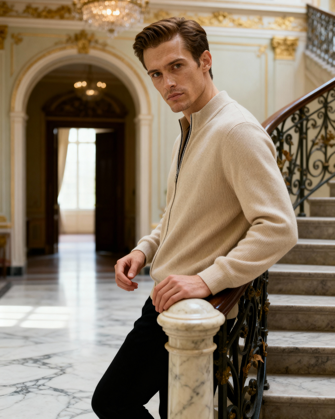 Maglione Uomo con Zip Tessuto Morbido Vestibilità Comoda