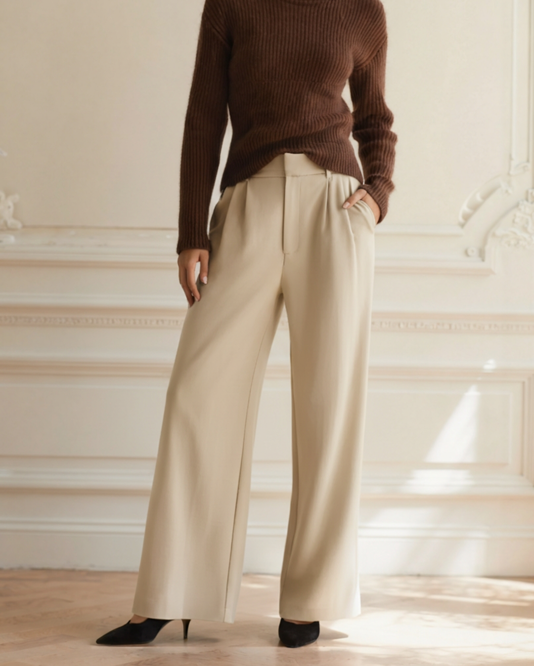 Pantaloni Donna Gamba Larga Tessuto Morbido Vestibilità Elegante - Vesarelli