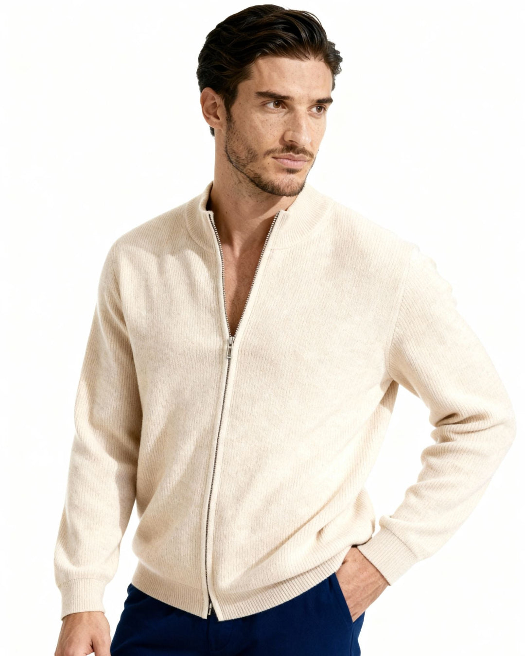 Maglione Uomo con Zip Tessuto Morbido Vestibilità Comoda