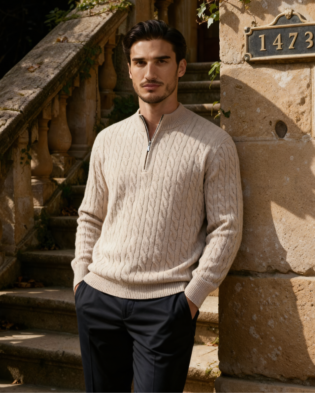 Maglione Uomo in Cashmere Mezza Zip Vestibilità Comfort