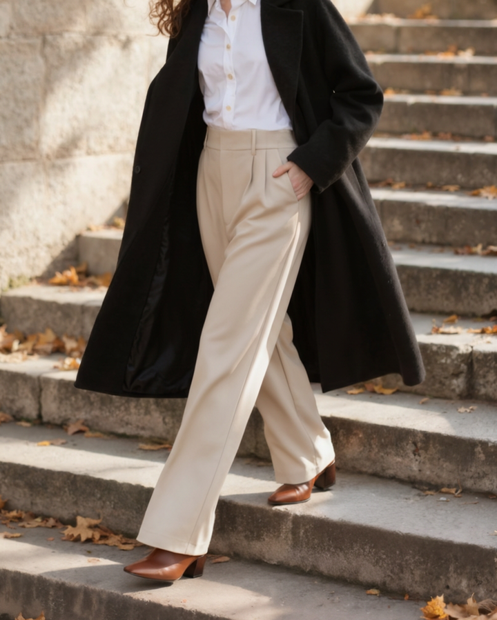 Pantaloni Donna Gamba Larga Tessuto Morbido Vestibilità Elegante