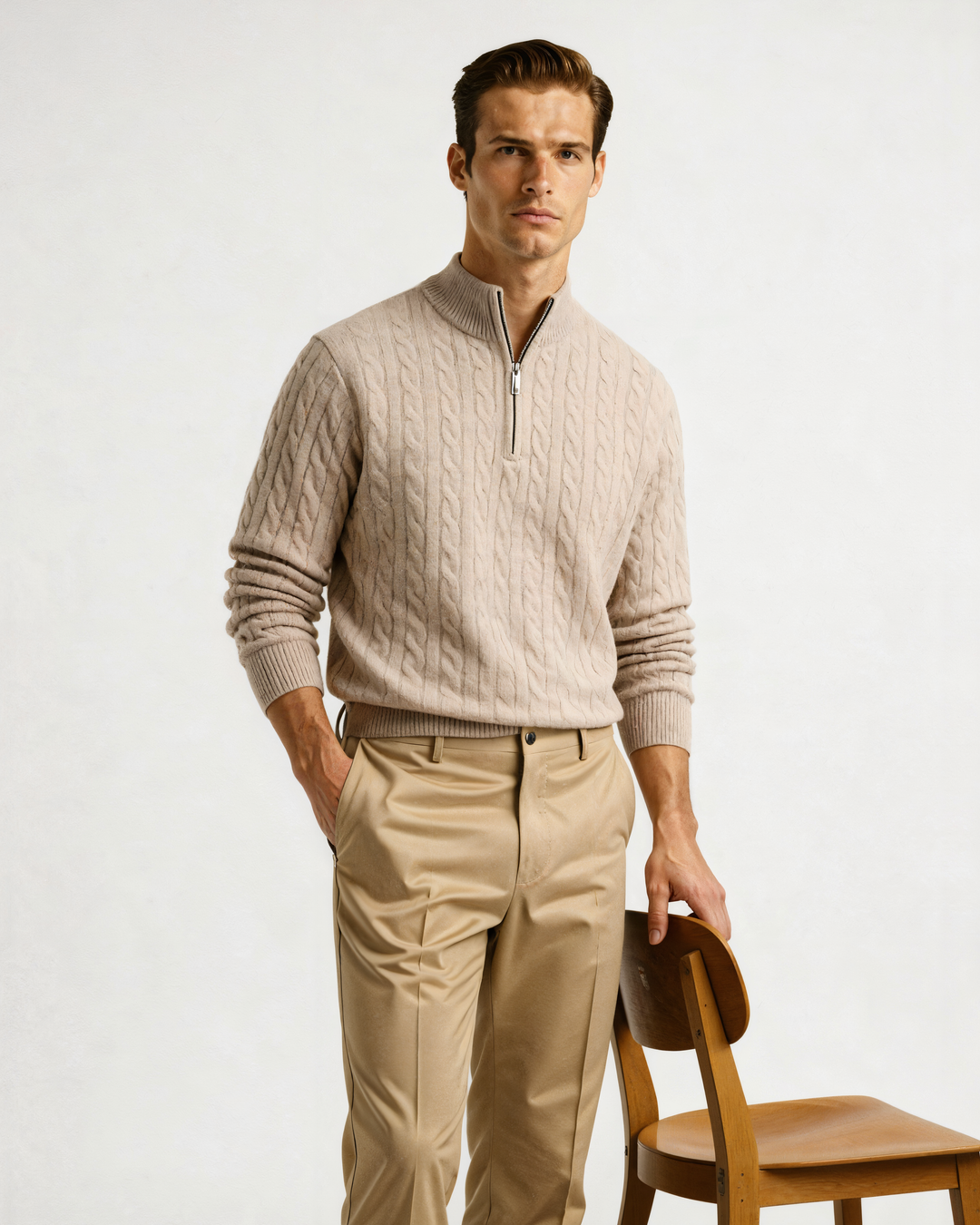 Maglione Uomo in Cashmere Mezza Zip Vestibilità Comfort