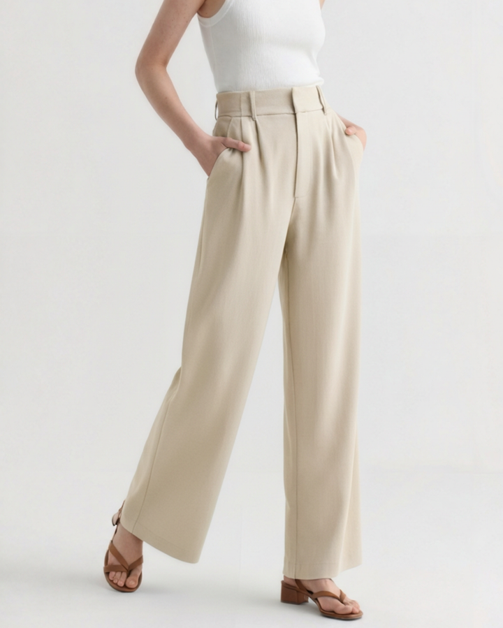 Pantaloni Donna Gamba Larga Tessuto Morbido Vestibilità Elegante
