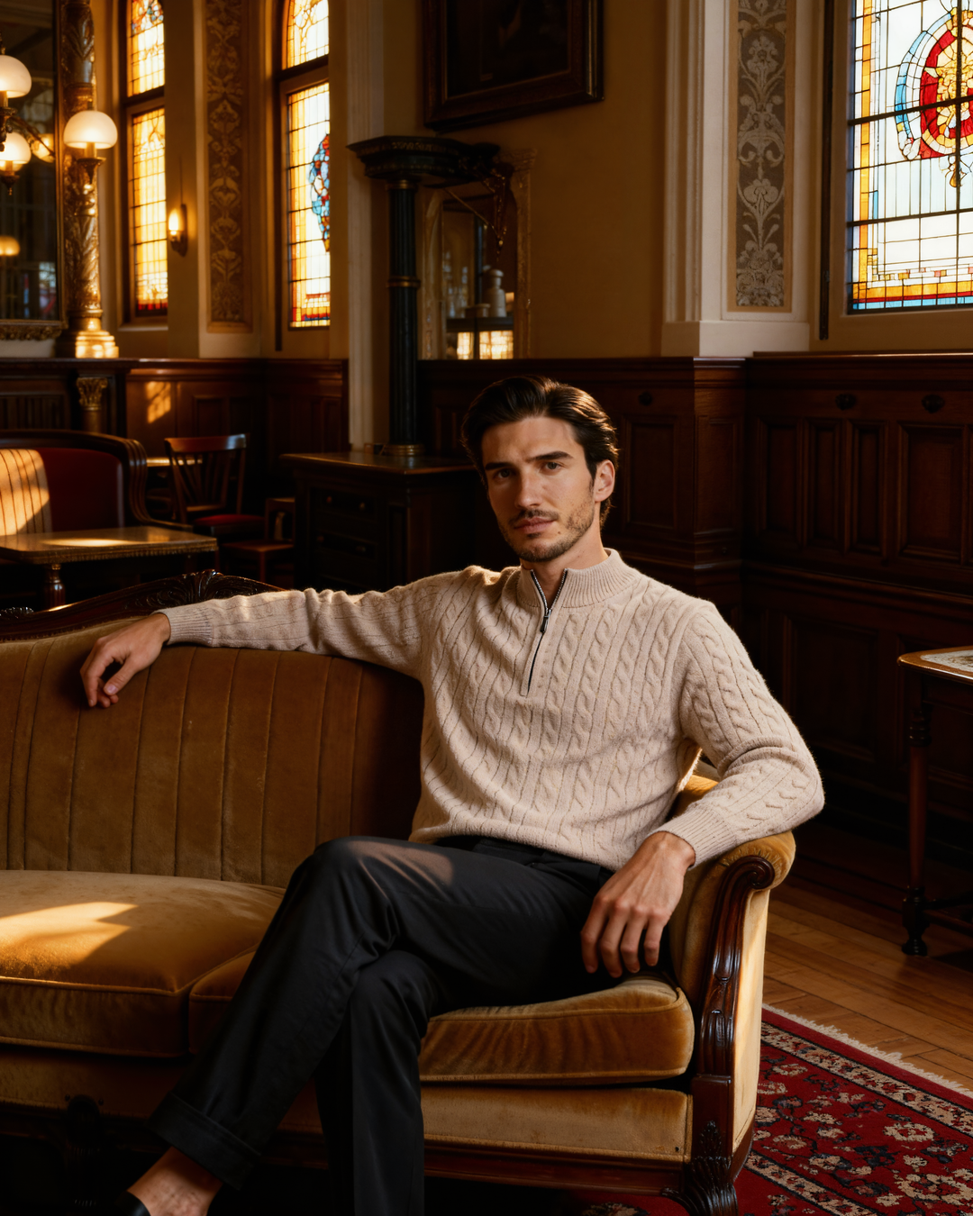 Maglione Uomo in Cashmere Mezza Zip Vestibilità Comfort