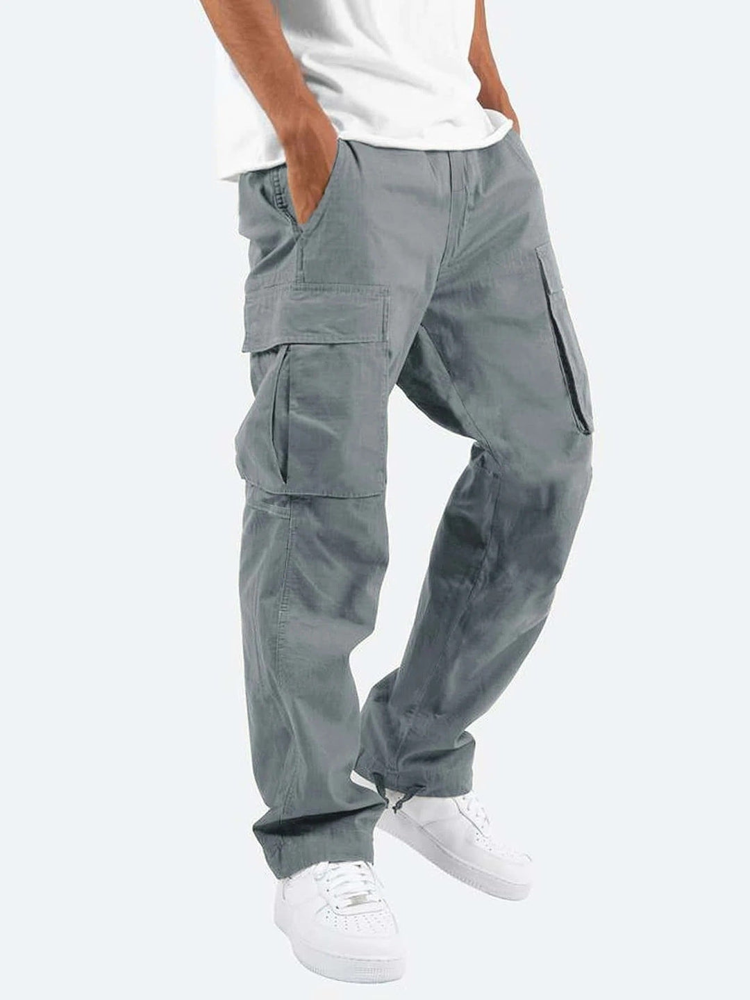 Pantaloni Cargo Uomo Misto Cotone Gamba Larga Vestibilità Rilassata