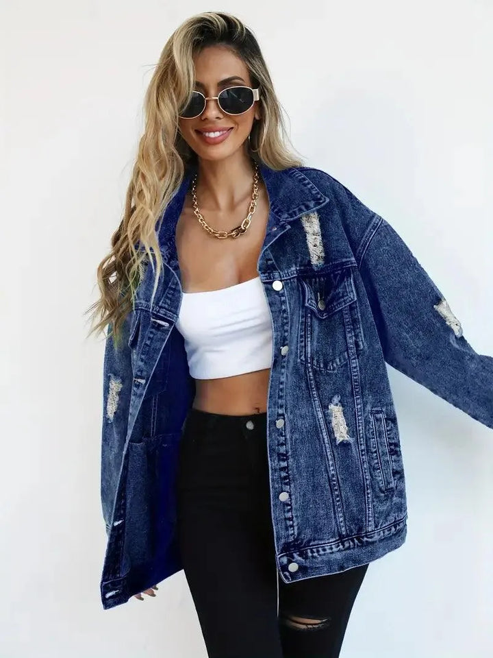 Giacca Donna Denim Impermeabile Foderata Oversize