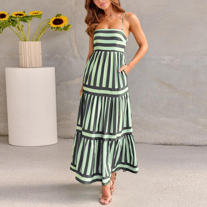 Abito lungo Donna Estivo Righe Spalline Sottili