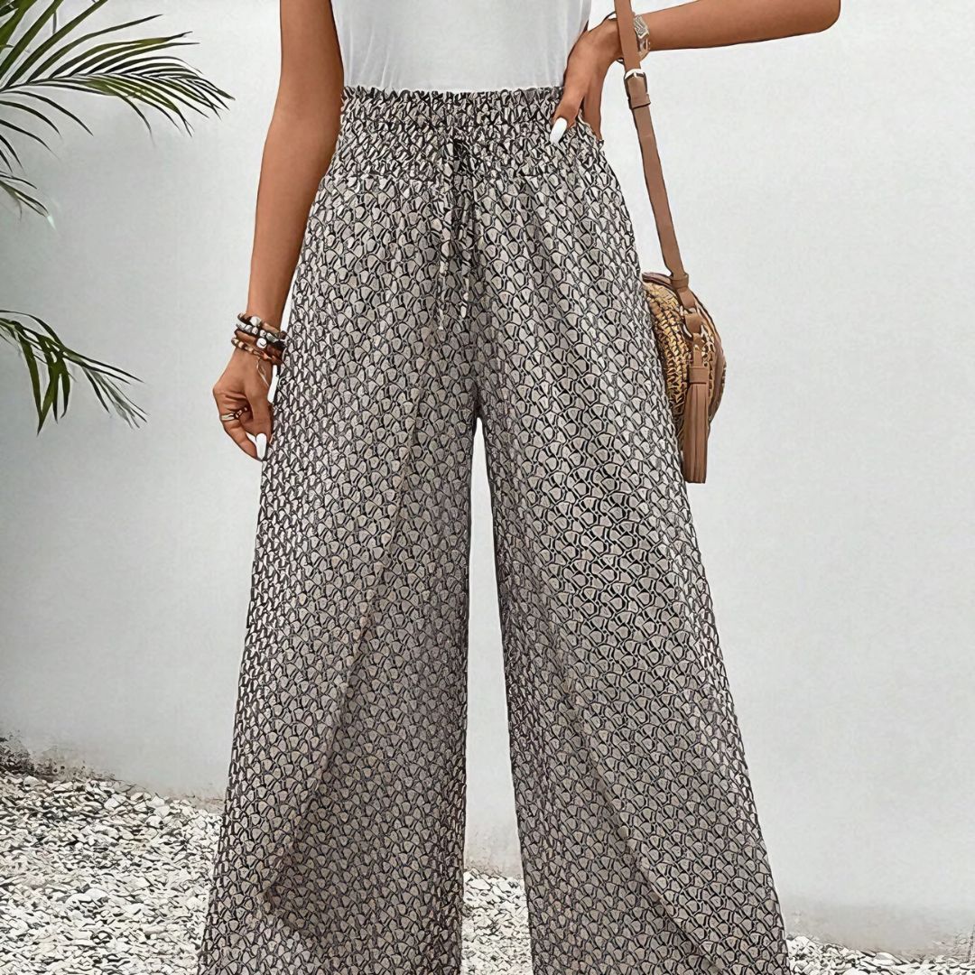 Pantaloni Donna Larga Vita Alta Vestibilità Rilassata Casual - Vesarelli