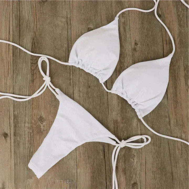 Bikini femme à dos nu avec liens ajustables, en tissu léger, bandage élastique et motif tendance pour un ajustement…