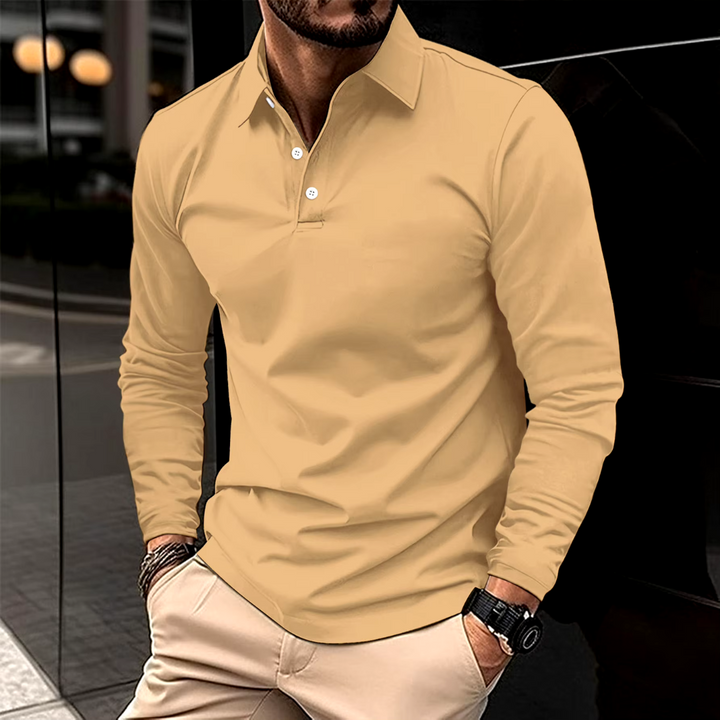 Polo Uomo Maniche Lunghe Tessuto Morbido Stile Casual