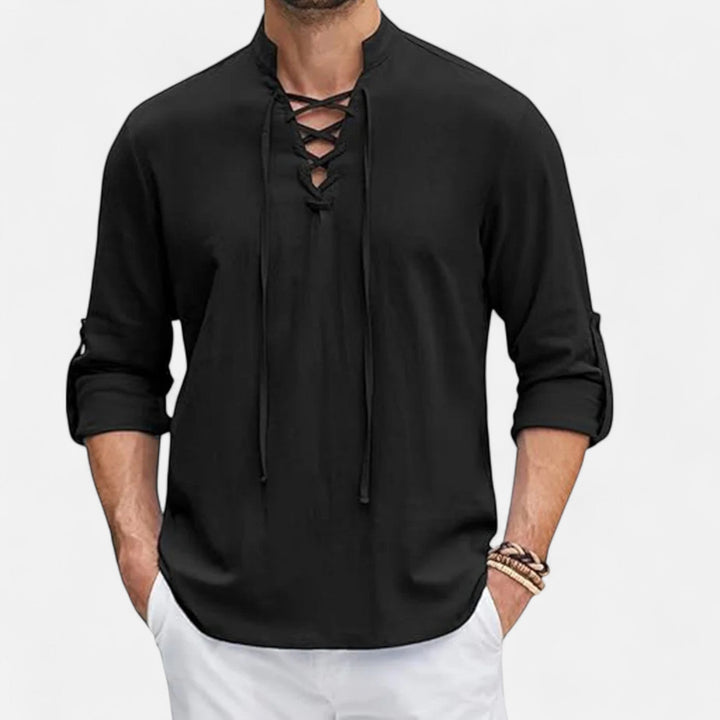 Camicia Uomo in Lino e Cotone Stile Medievale Manica Lunga