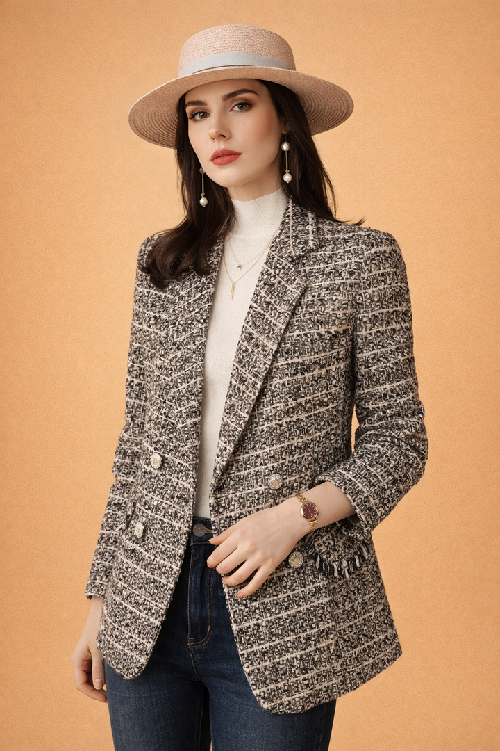 Blazer Donna Aderente Tessuto Quadri - Vesarelli