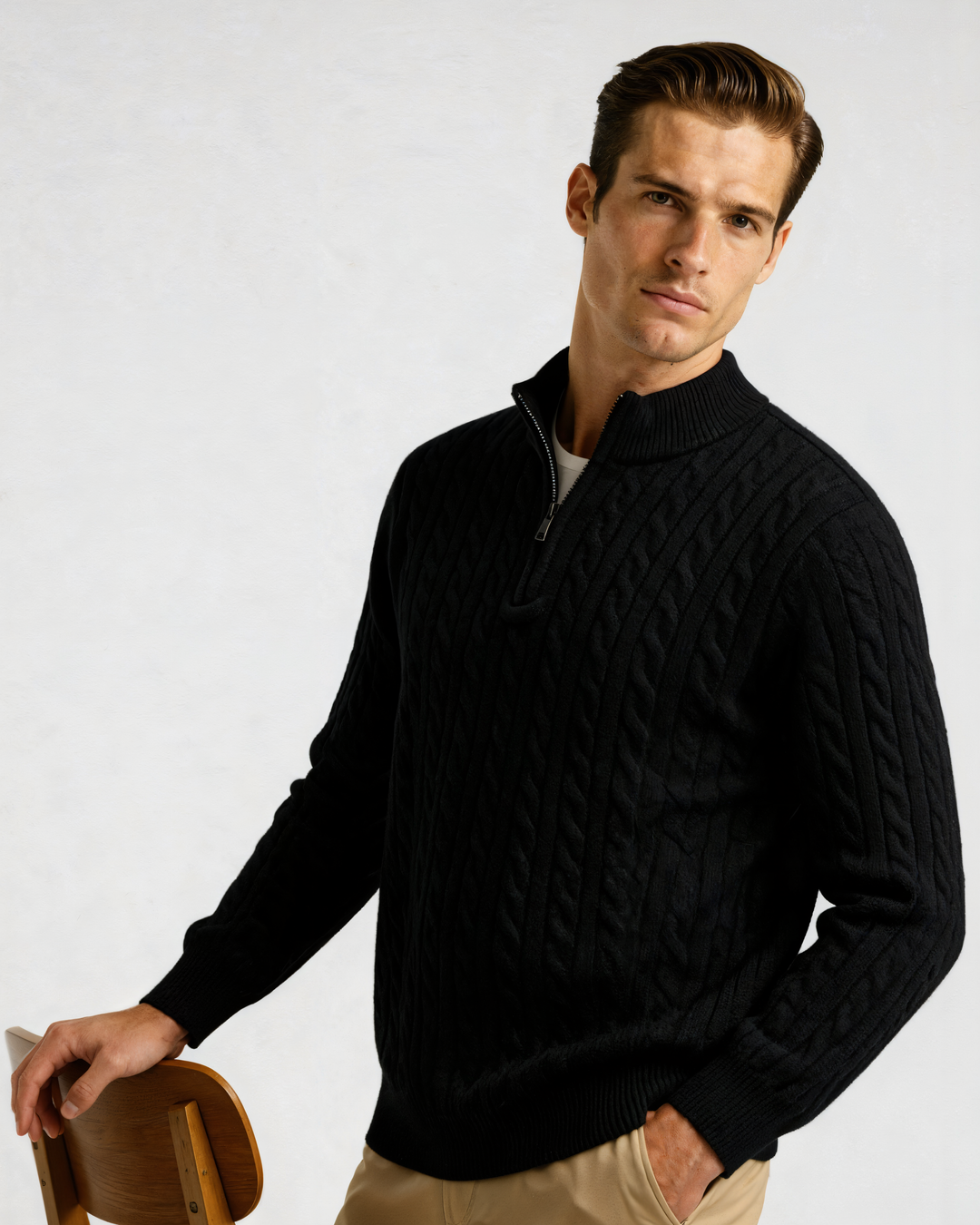 Maglione Uomo in Cashmere Mezza Zip Vestibilità Comfort