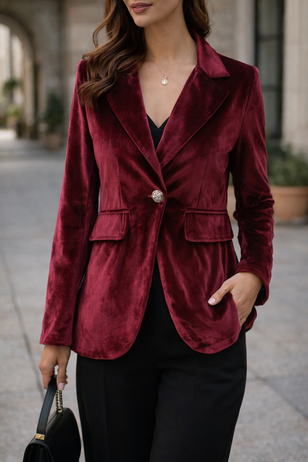 Blazer Donna in Velluto Slim con Chiusura a Bottone - Vesarelli