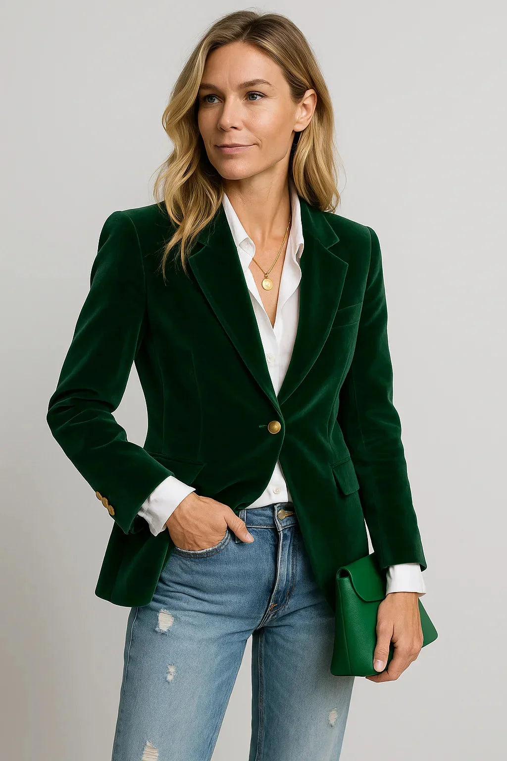 Blazer Donna in Velluto Slim con Chiusura a Bottone - Vesarelli