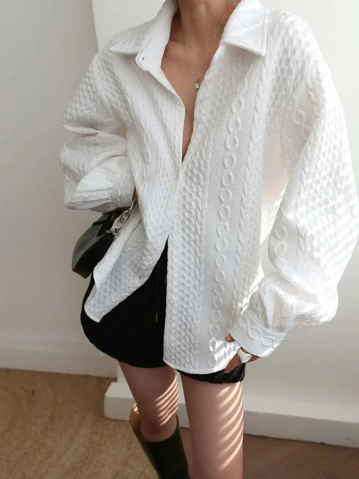 Blusa Donna Tessuto Testurizzato Maniche Scolpite - Vesarelli