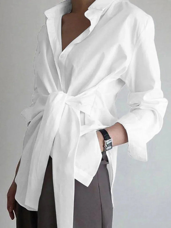 Camicia Donna Oversize con Cintura e Maniche Lunghe - Vesarelli