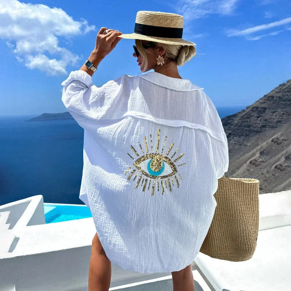 Blusa Donna Oversize con Ricamo Occhio - Vesarelli