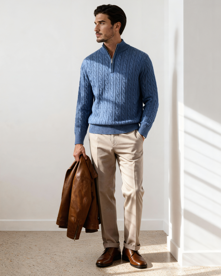 Maglione Uomo in Cashmere Mezza Zip Vestibilità Comfort