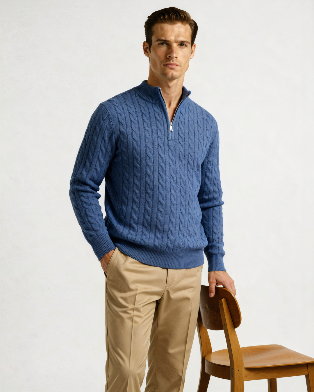 Maglione Uomo in Cashmere Mezza Zip Vestibilità Comfort