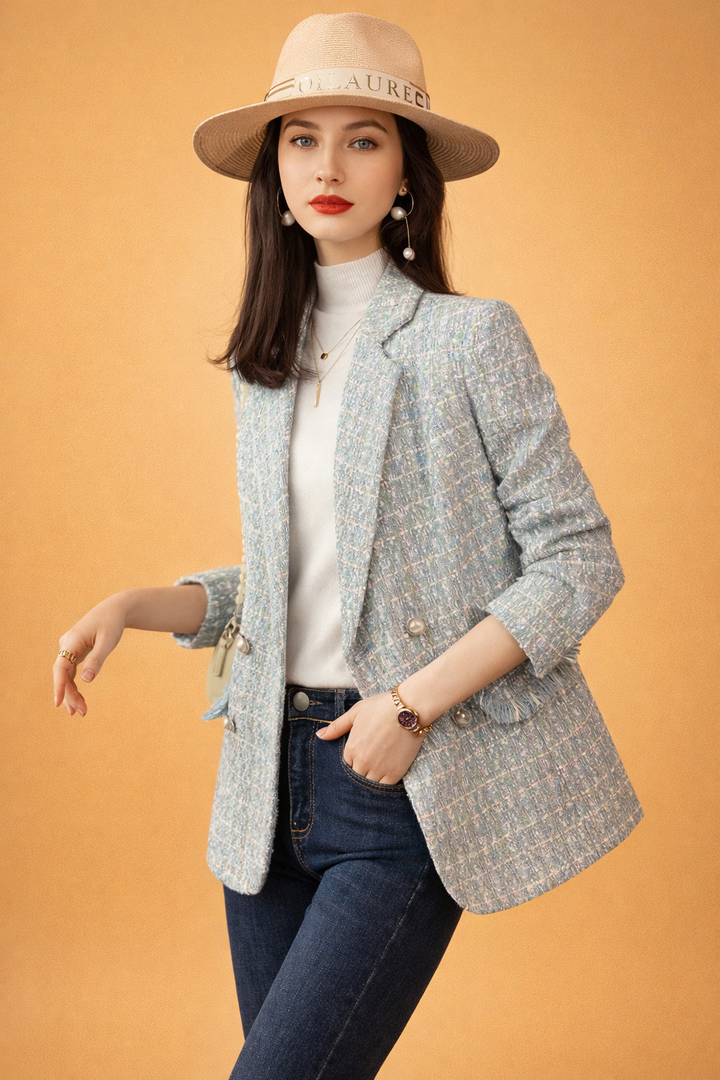 Blazer Donna Aderente Tessuto Quadri