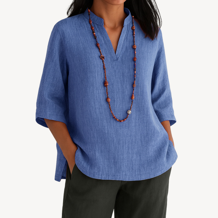 Blusa Donna in Lino Scollo a V Casual Estiva - Vesarelli