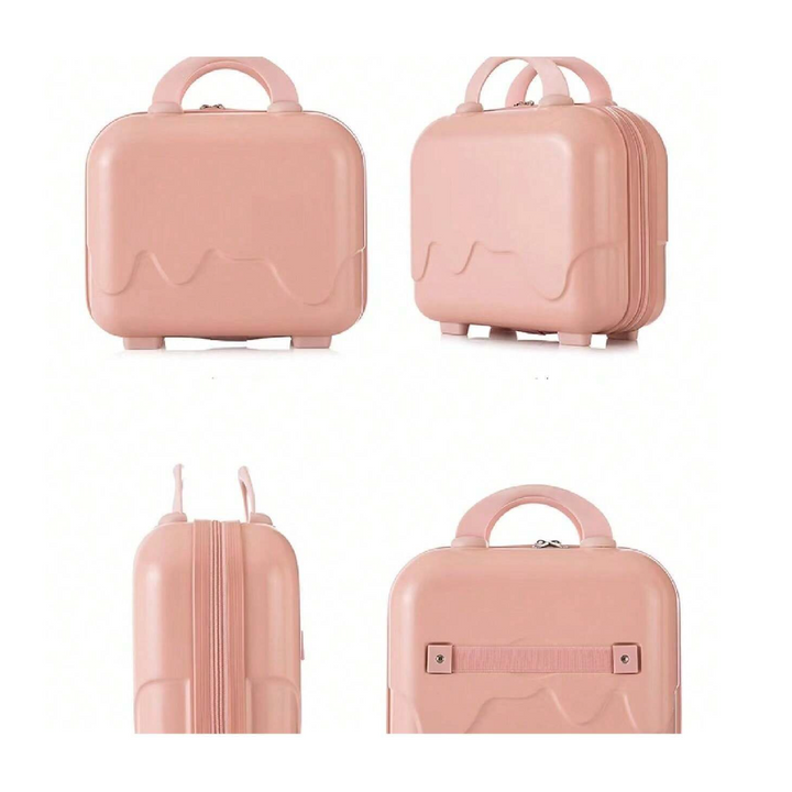 Valigia rigida rosa, design compatto, manico ergonomico, chiusura a zip, ideale per viaggi brevi. Accessorio da viaggio elegante e funzionale.