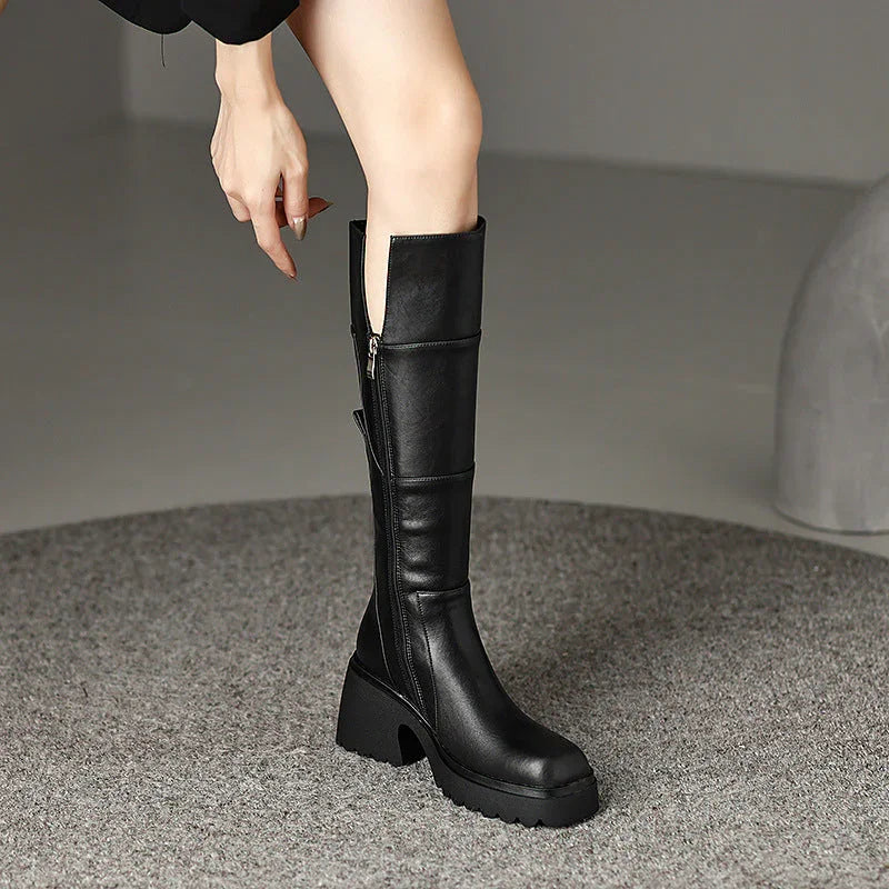 Stivali Donna Alti Zip Tacco Quadrato Chunky - Vesarelli