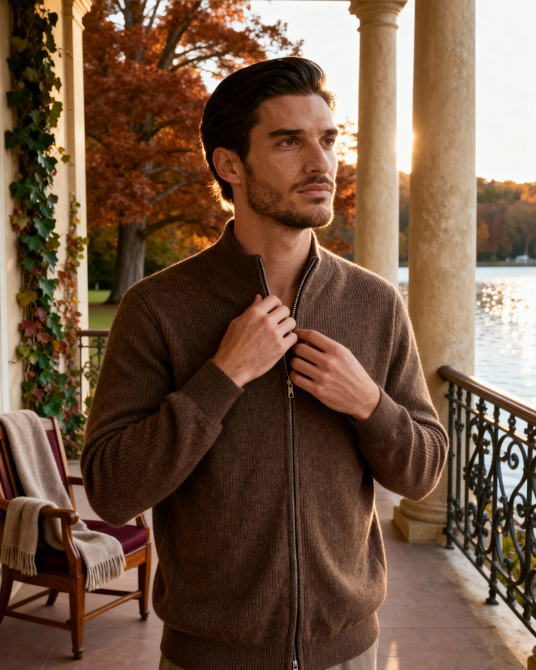 Maglione Uomo con Zip Tessuto Morbido Vestibilità Comoda