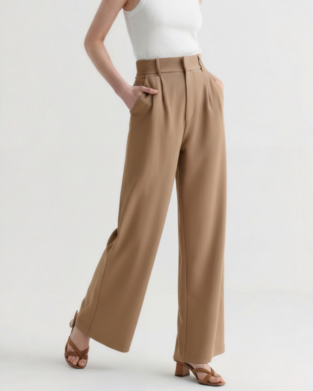 Pantaloni Donna Gamba Larga Tessuto Morbido Vestibilità Elegante