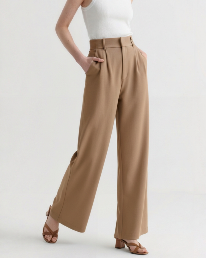 Pantaloni Donna Gamba Larga Tessuto Morbido Vestibilità Elegante