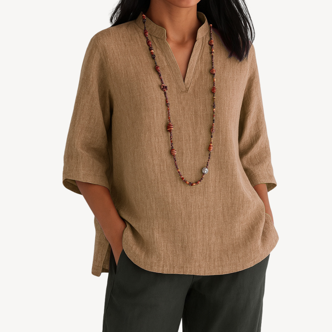 Blusa Donna in Lino Scollo a V Casual Estiva