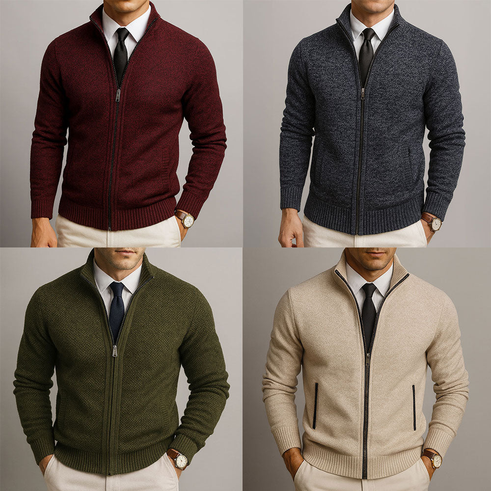 Cardigan Uomo in Lana con Zip Vestibilità Su Misura