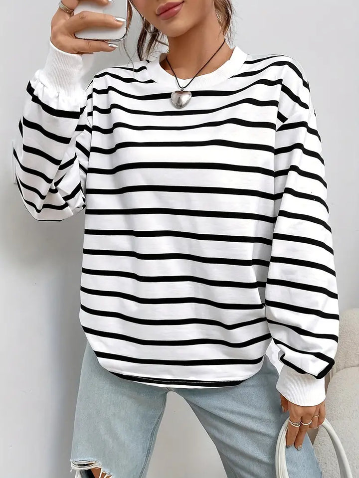 Felpa Donna Casual a Righe Girocollo Regular Fit