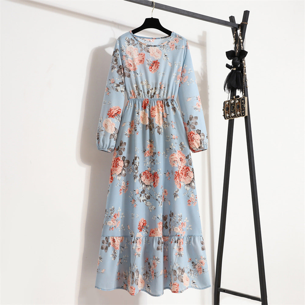 Abito Donna in Chiffon Floreale Scollo Rotondo Elegante