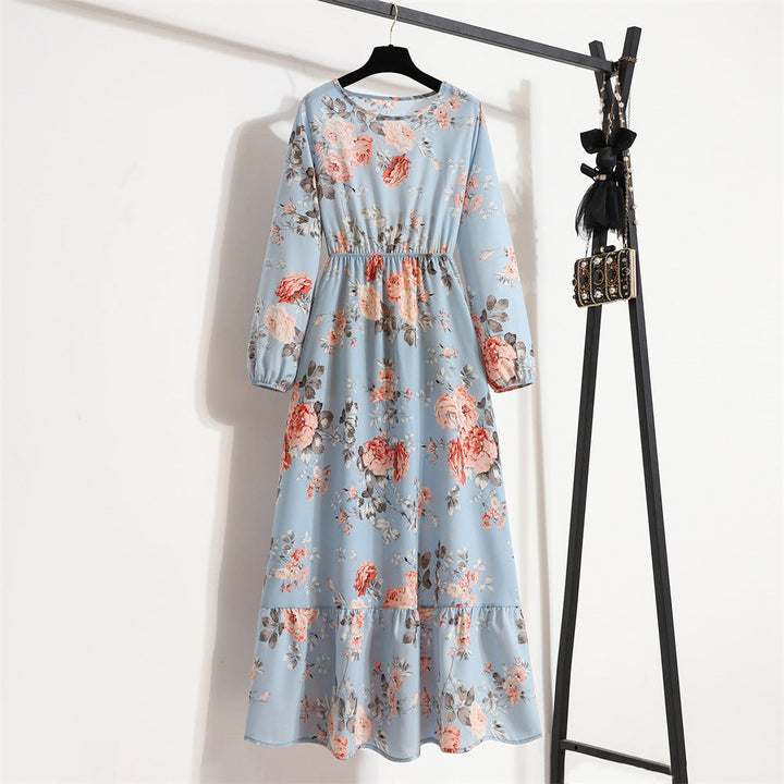 Abito Donna in Chiffon Floreale Scollo Rotondo Elegante
