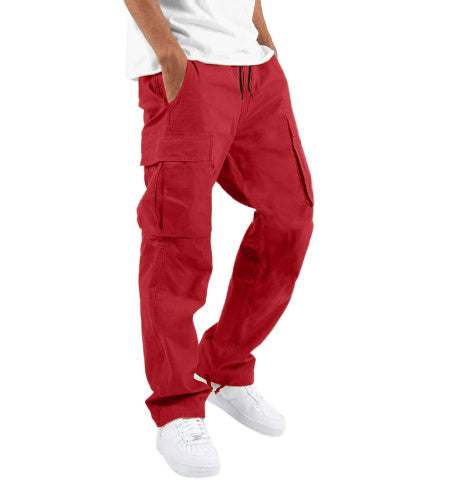 Pantaloni Cargo Uomo Misto Cotone Gamba Larga Vestibilità Rilassata