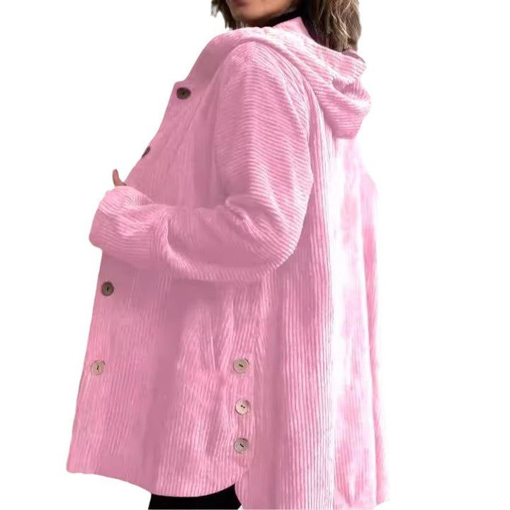 Giacca Donna in Velluto a Coste con Cappuccio Maglione Casual Media