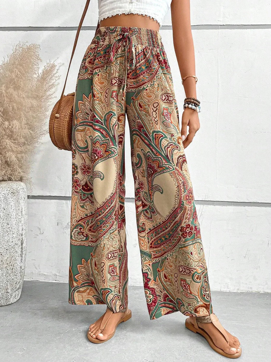 Pantaloni Donna Stampati Tessuto Leggero Taglio Largo