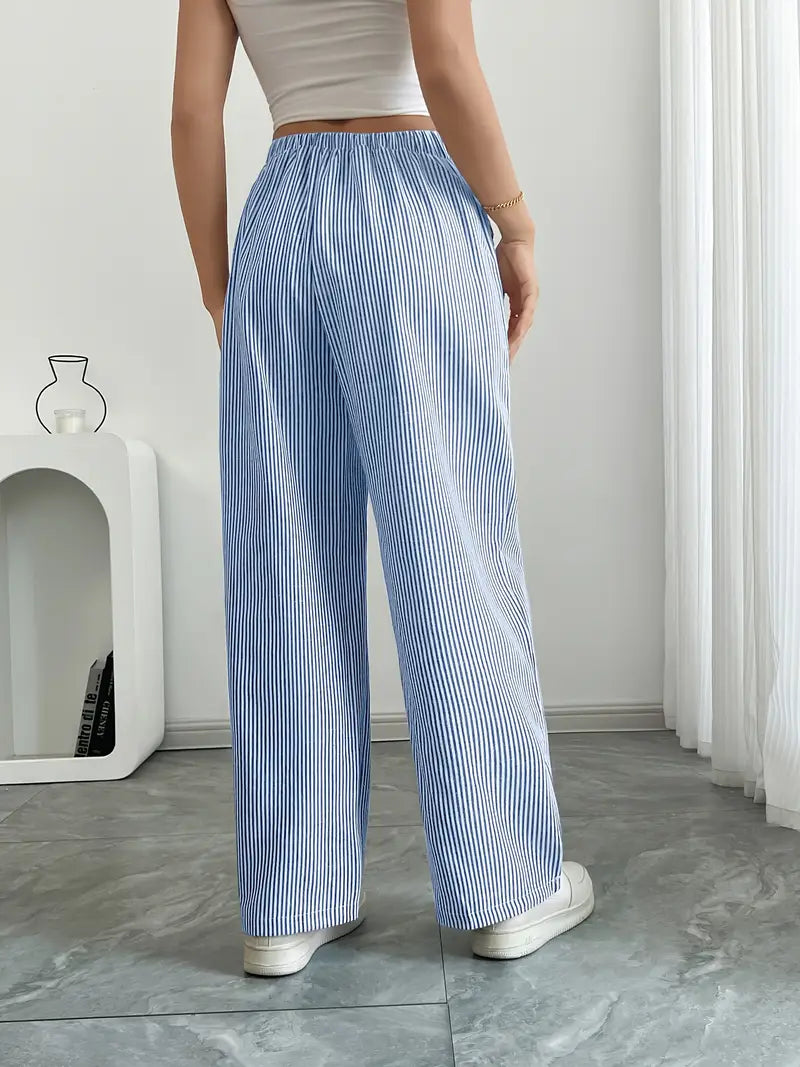 Pantaloni Donna Lino Leggeri Traspiranti Gamba Larga Tasche